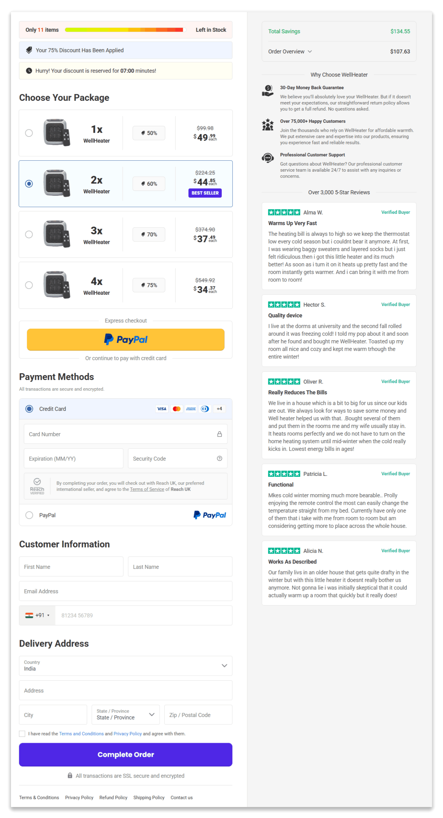 Well Heater secure checkout page